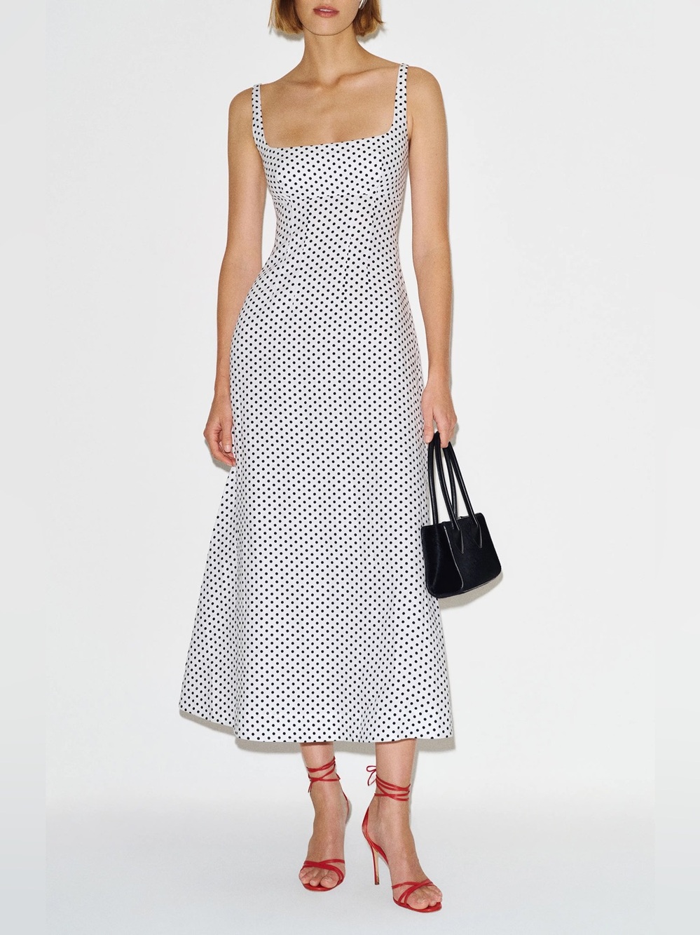 Reformation Sabine Linen Dress in White Polka Dot
